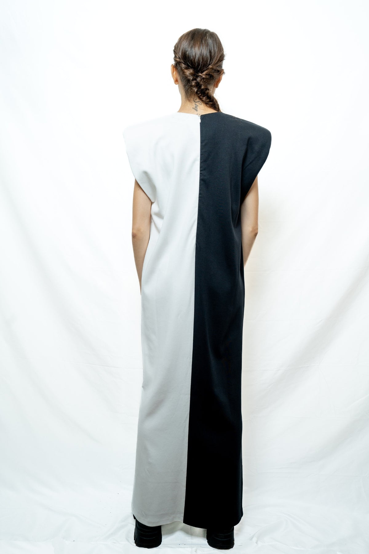 DIVINE HARMONIE - Yin &amp; Yang Sleeveless Two-Tone Dress, buy at DOORS NYC