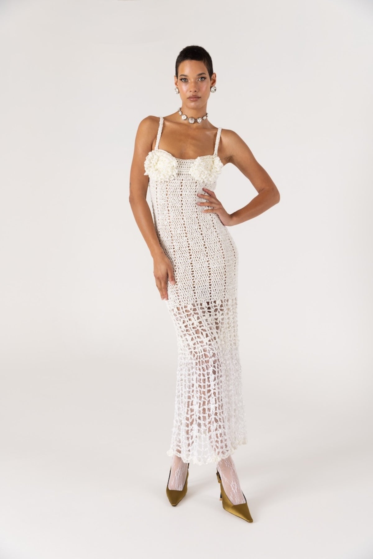 ANDREEVA - Chrysanthemum Crochet Dress | White