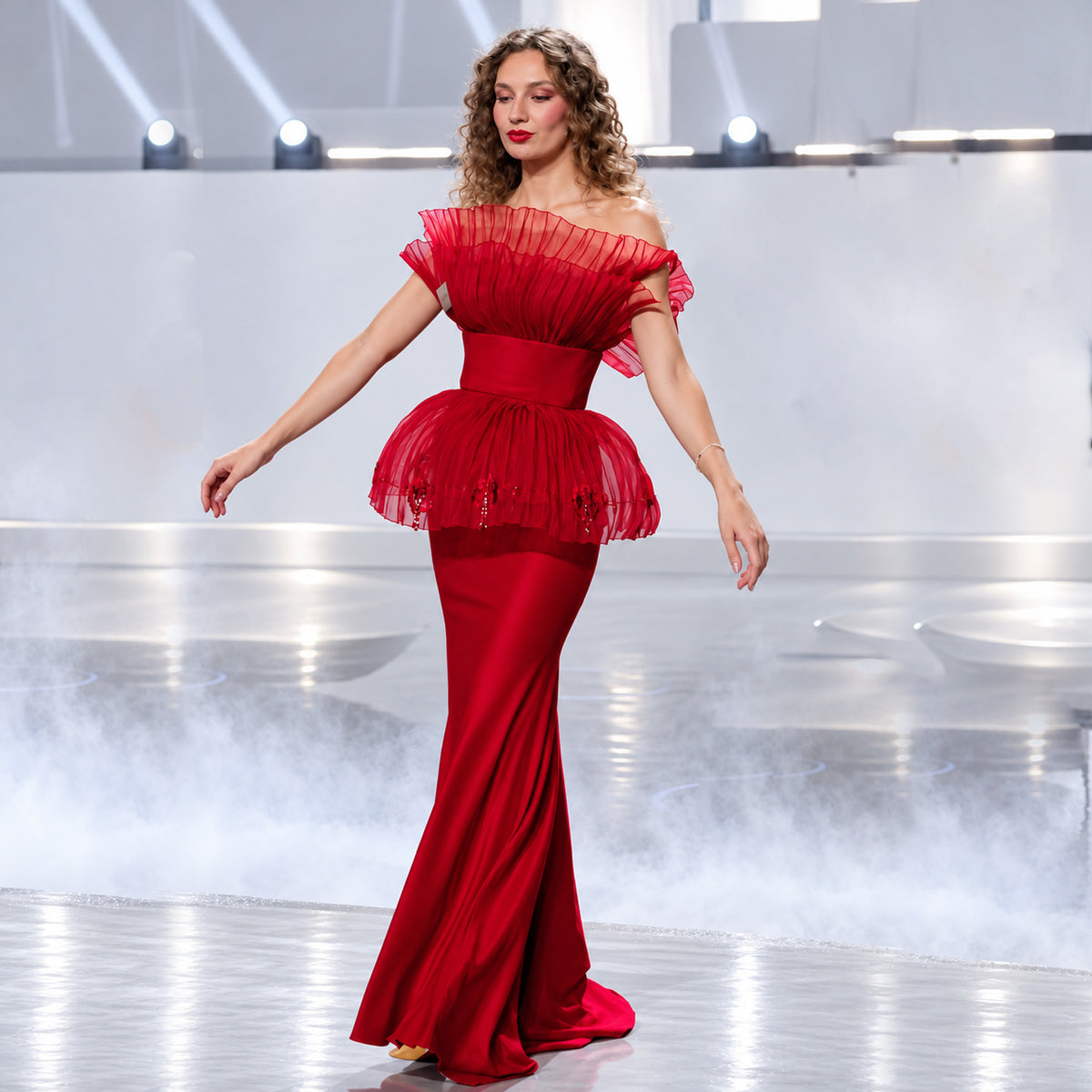 ELSA NILAJ - Floral Structured Corset | Red, buy at DOORS NYC
