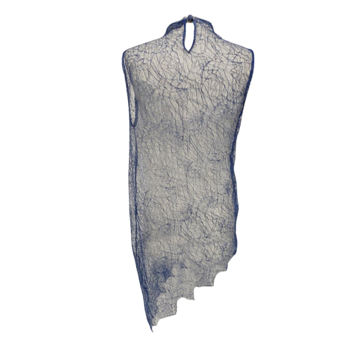 OTKUTYR -Electric Blue Sheer Asymmetrical Lace Top, buy at DOORS NYC