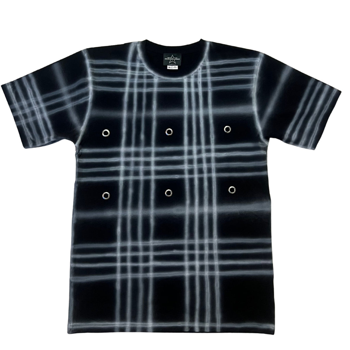 Black &amp; White Grid T-Shirt with Studs | MINDBLOWN x BTSA