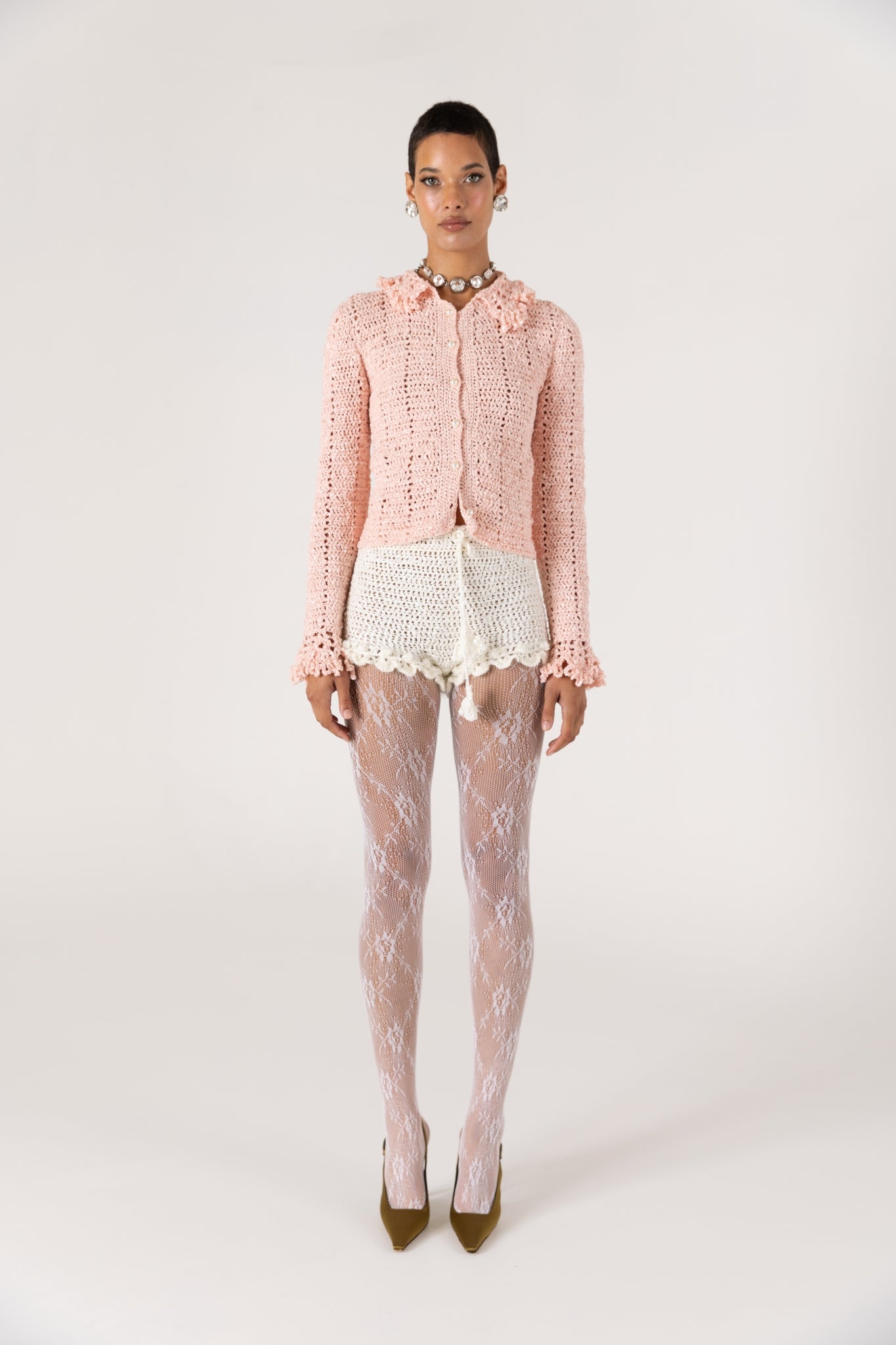 ANDREEVA - Chrysanthemum Handmade Crochet Shorts | White