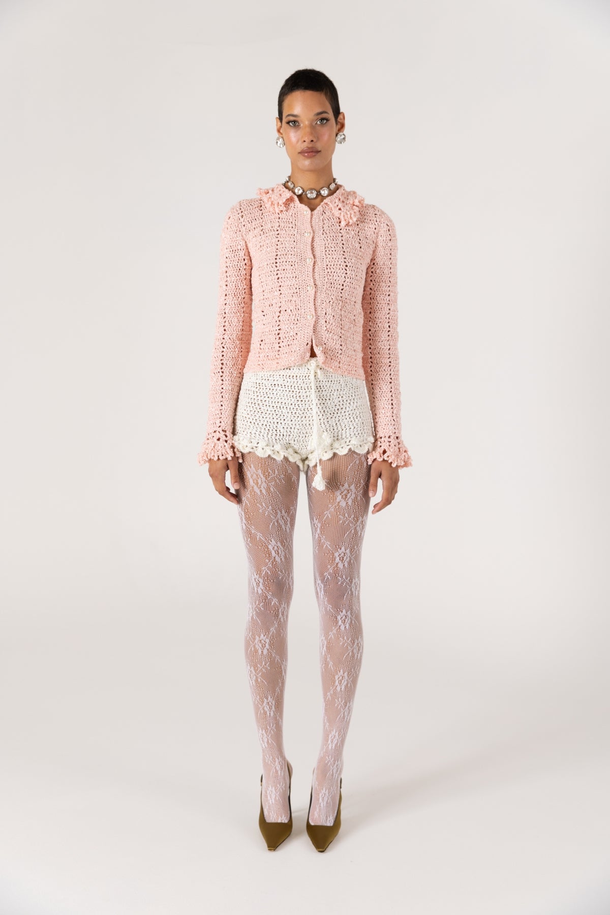 ANDREEVA - Chrysanthemum Handmade Crochet Shorts | White