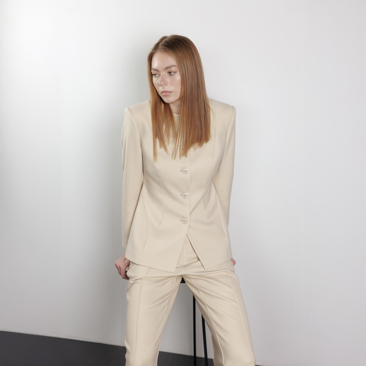 Linear Tailored Crease Beige Trousers
