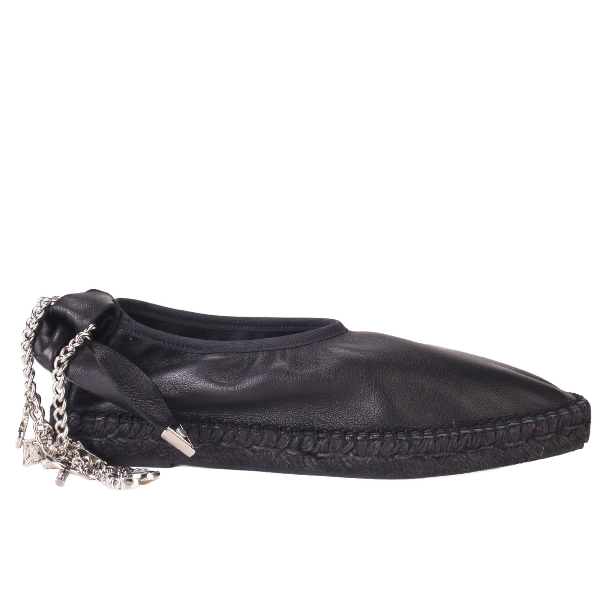 Black Leather Espadrille Slip-On with Chain