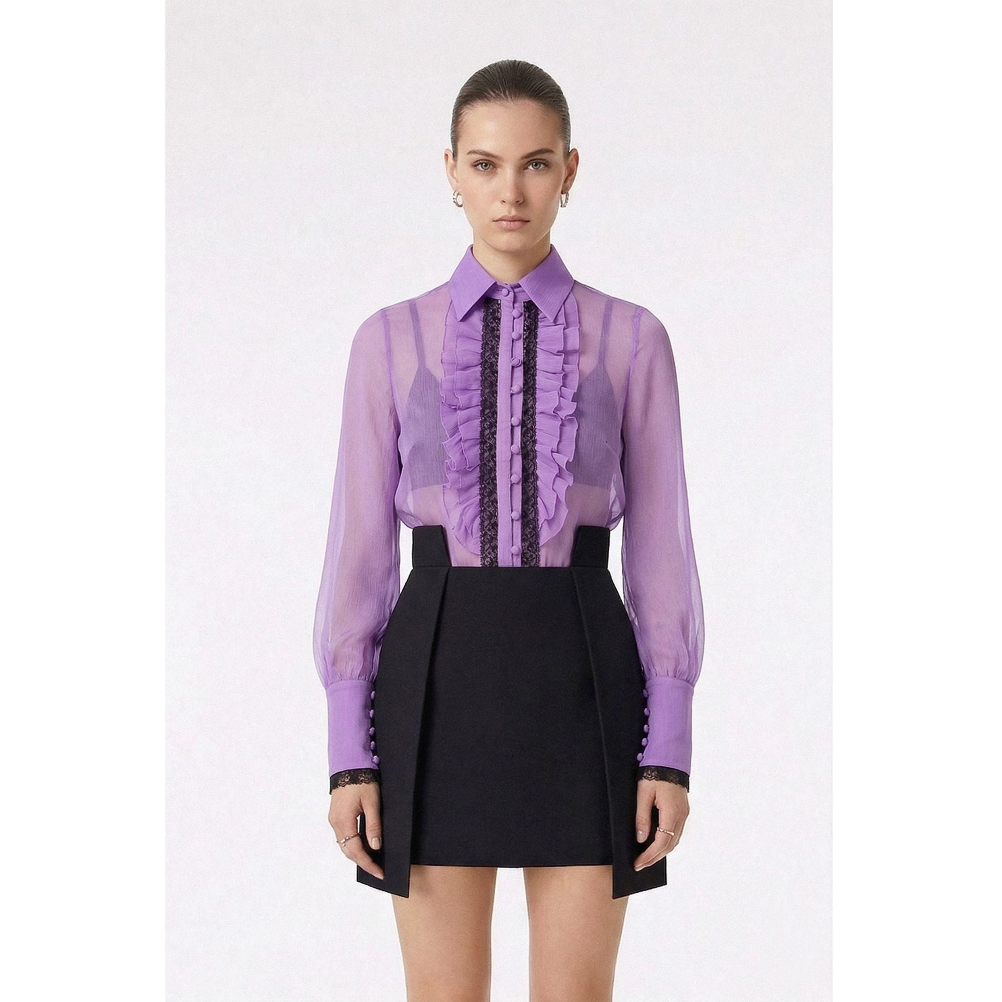 Lilac Ruffle Silk Shirt