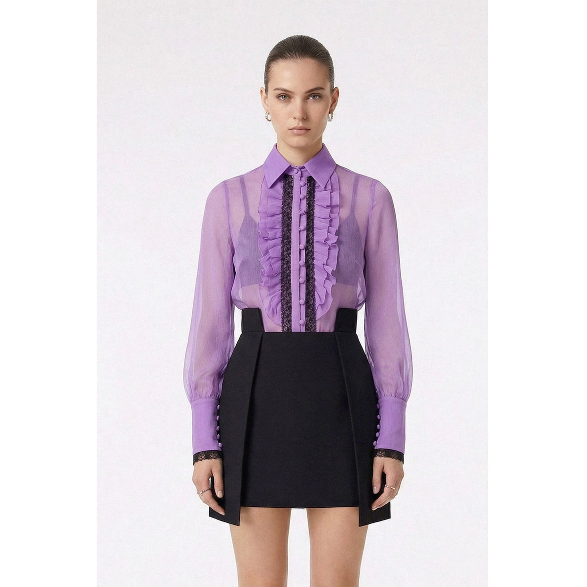 Lilac Ruffle Silk Shirt