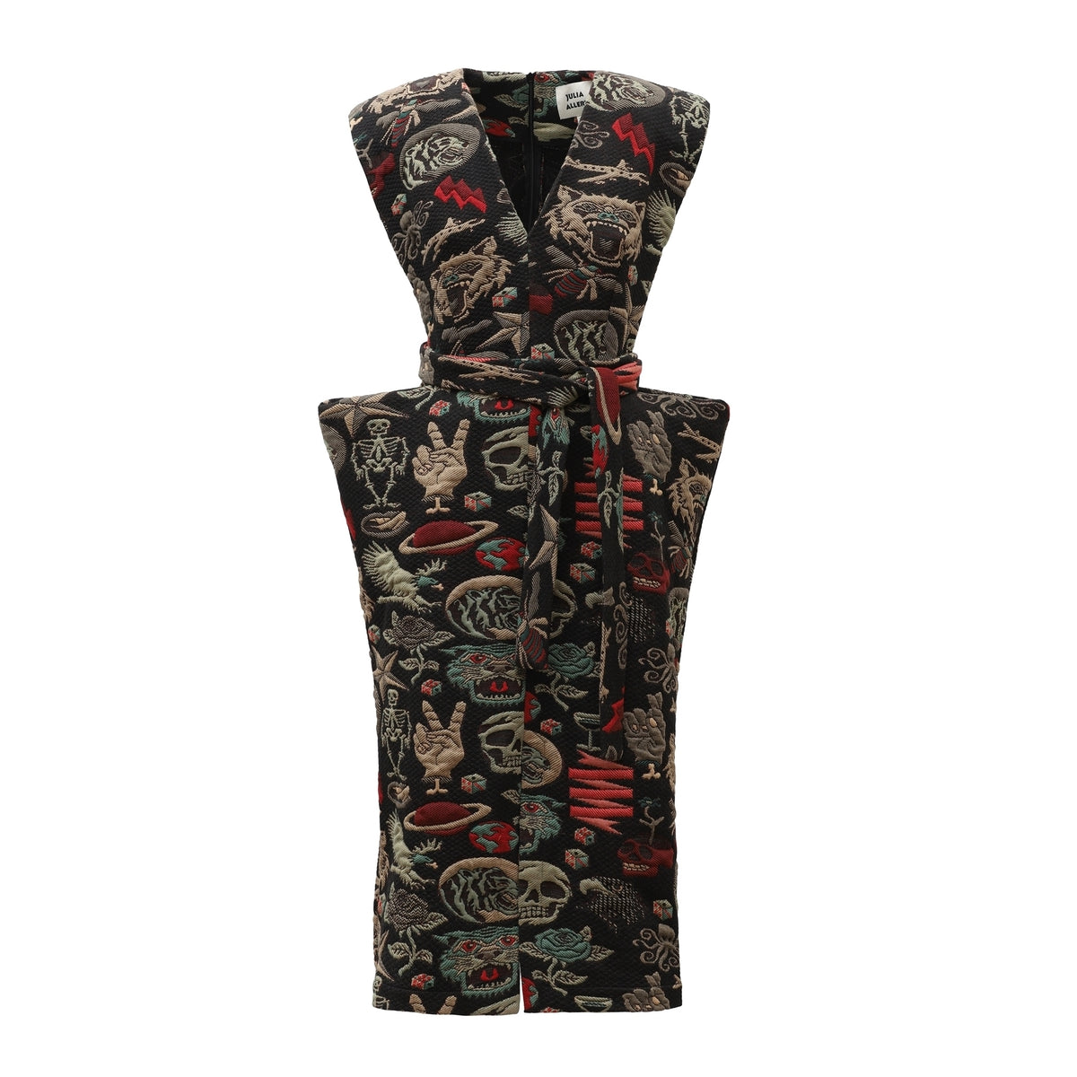 Fashion Midi Dress With Belt And Bold Shoulders Jacquard Black