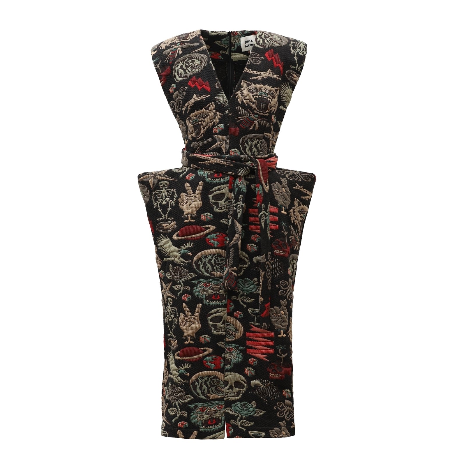 Fashion Midi Dress With Belt And Bold Shoulders Jacquard Black