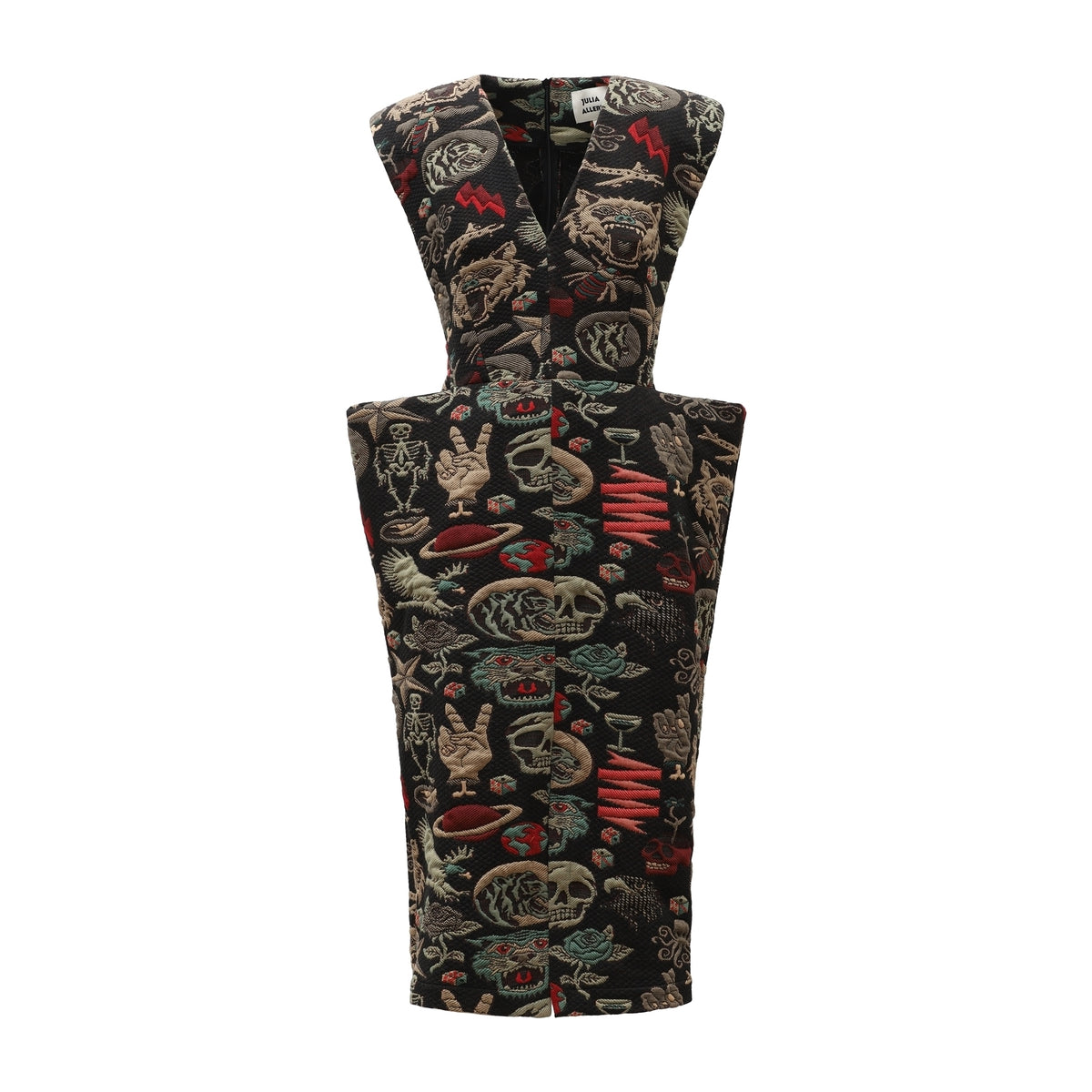 Fashion Midi Dress With Belt And Bold Shoulders Jacquard Black