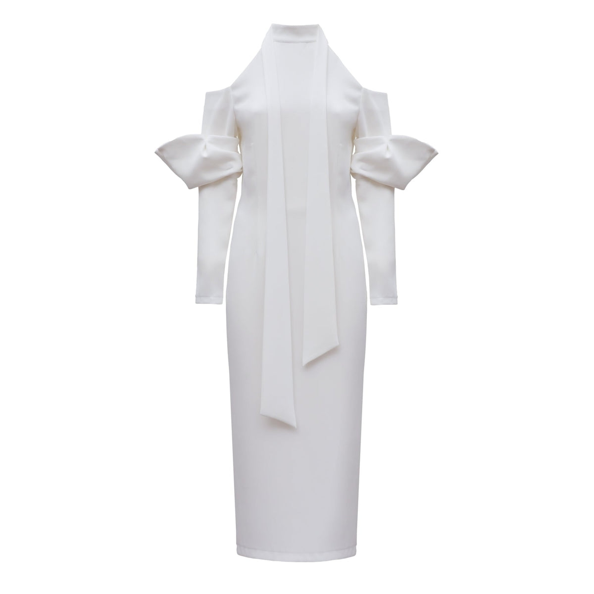 Fashion Cold-Shoulder Midi Dress With Asymmetrical Belt | White