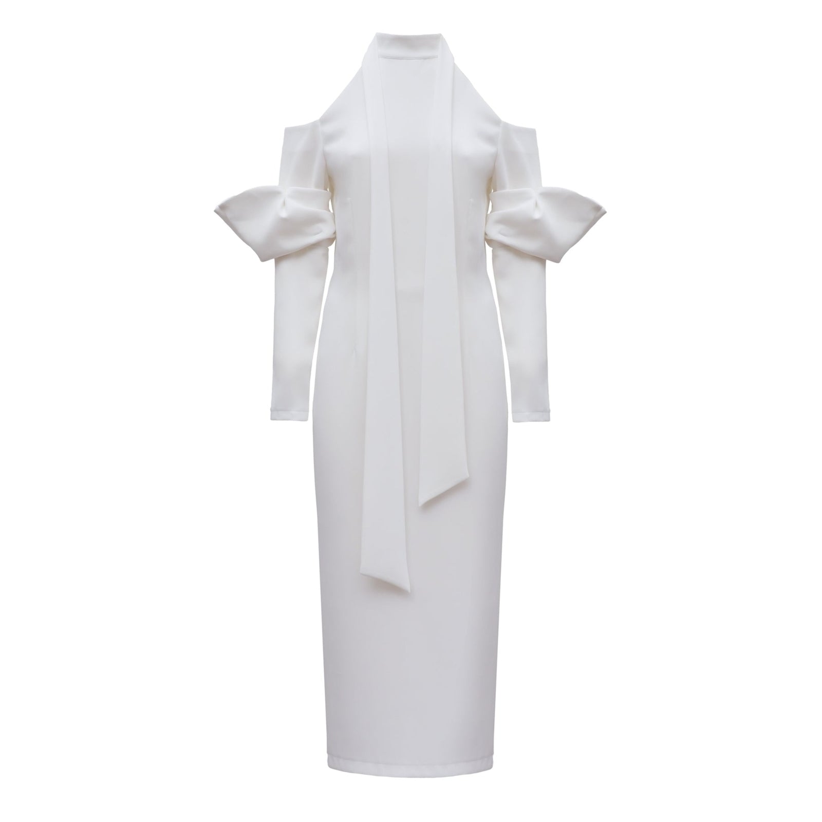 Fashion Cold-Shoulder Midi Dress With Asymmetrical Belt | White