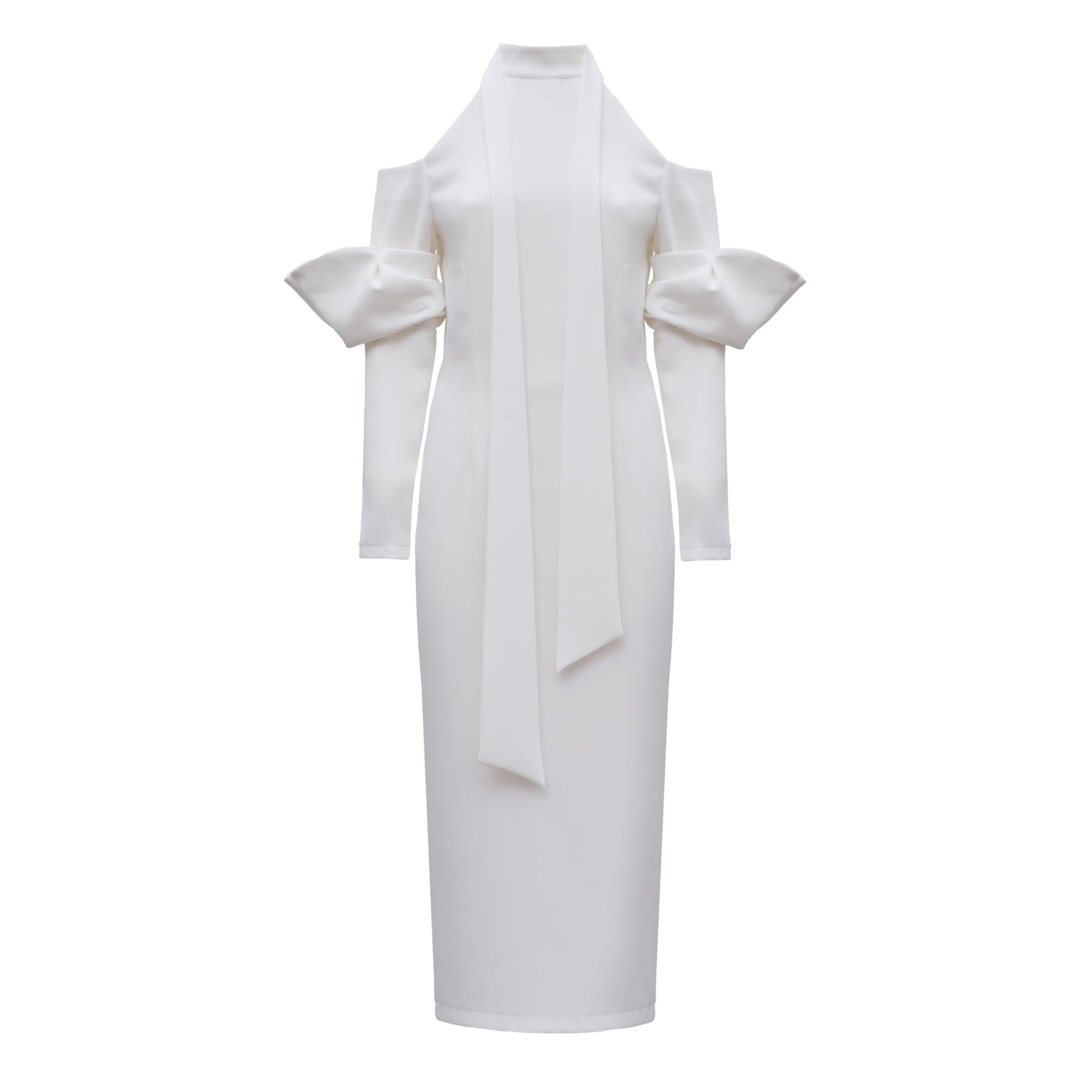 Fashion Cold-Shoulder Midi Dress With Asymmetrical Belt | White