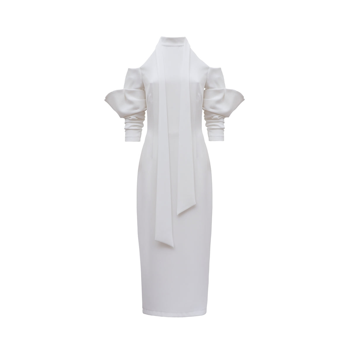Fashion Cold-Shoulder Midi Dress With Asymmetrical Belt | White