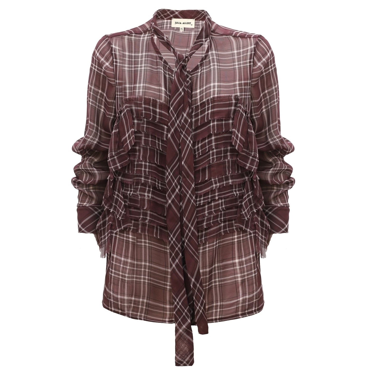 Plaid shirt with a tie waist on a white background