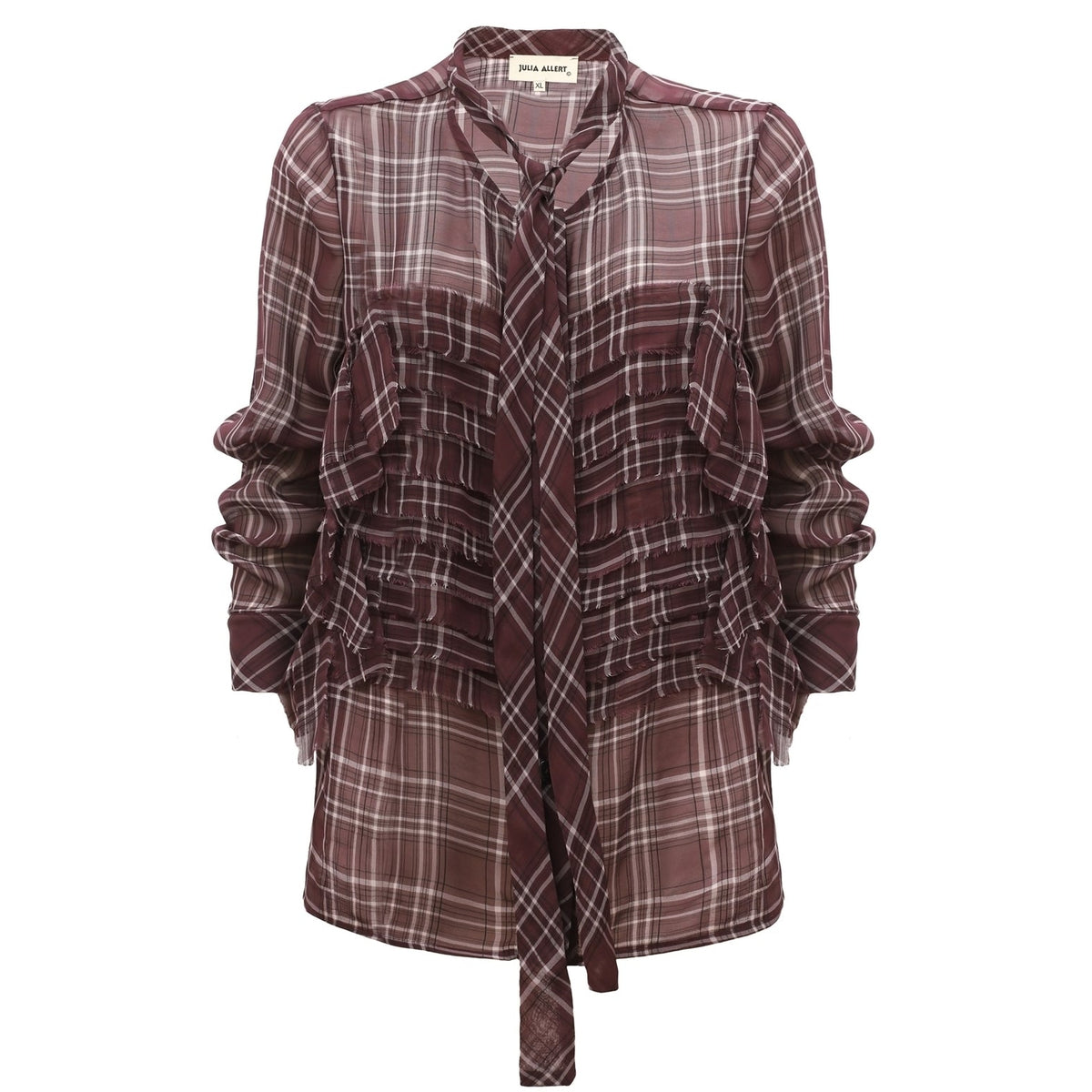 Plaid shirt with a tie waist on a white background