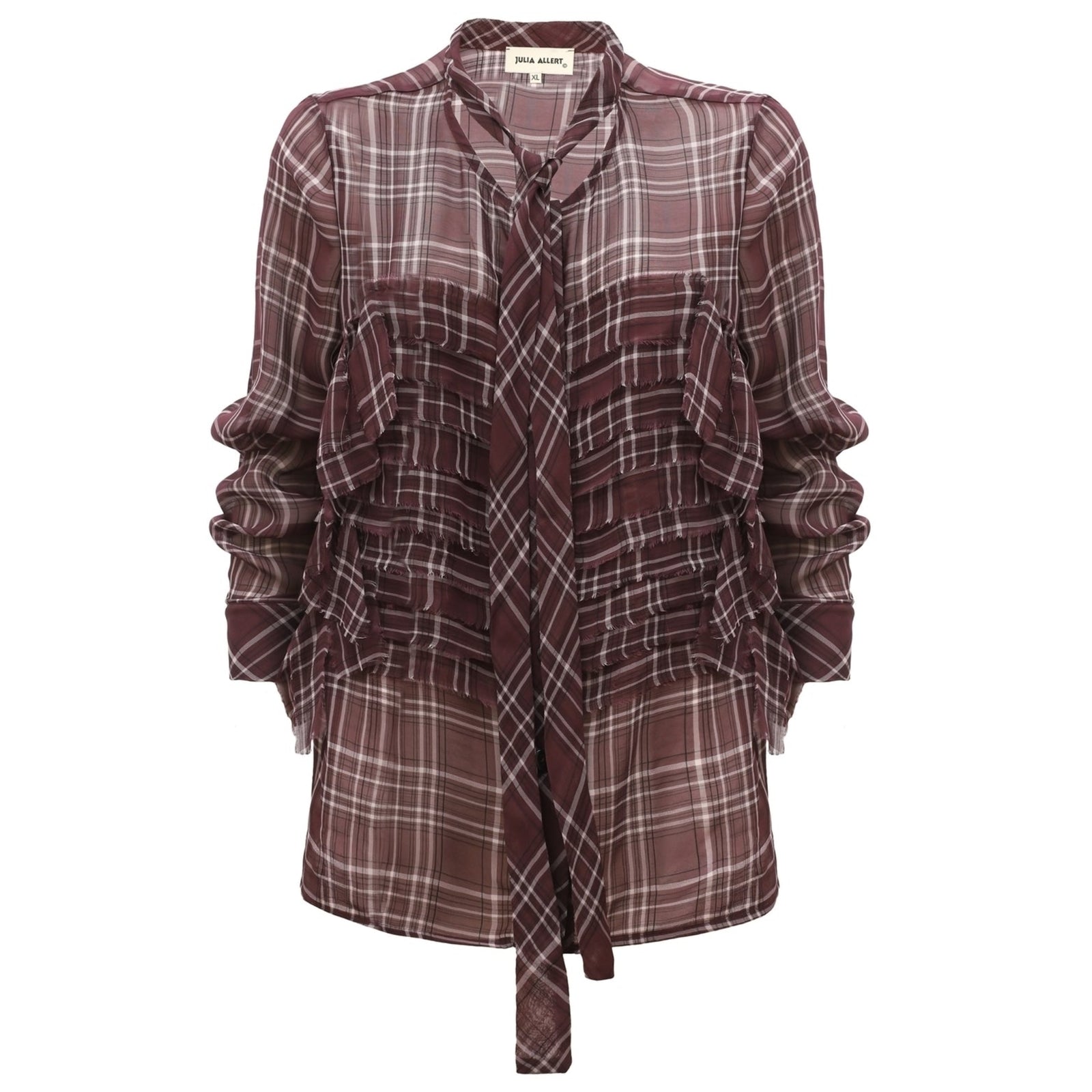 Plaid shirt with ruffled sleeves on a white background