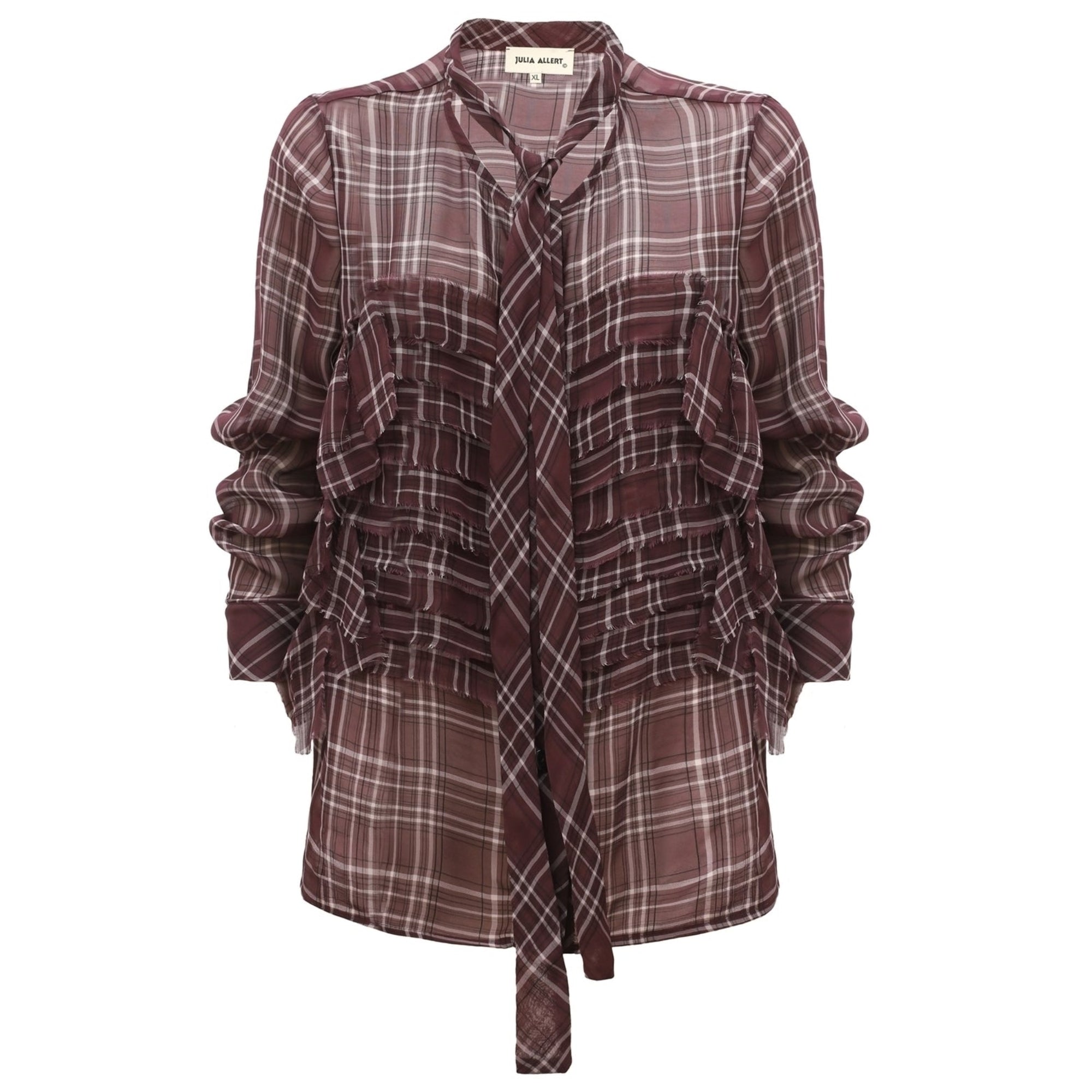 Plaid shirt with ruffled sleeves on a white background