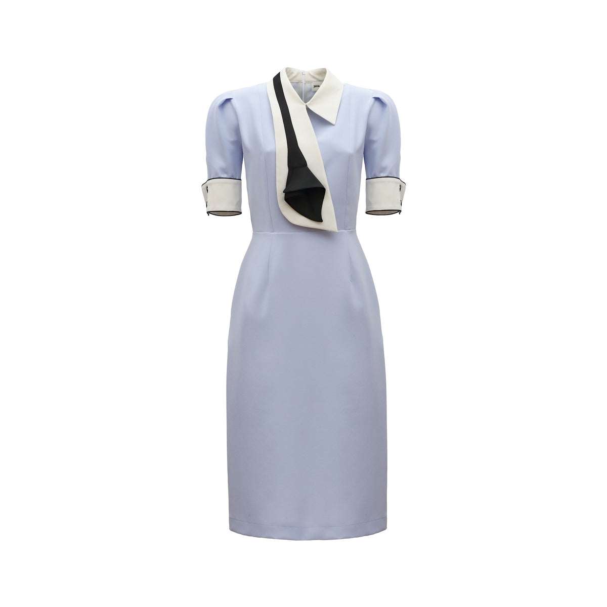 Formal Fitted Dress With White Collar - Office To Evening Style | Light Blue