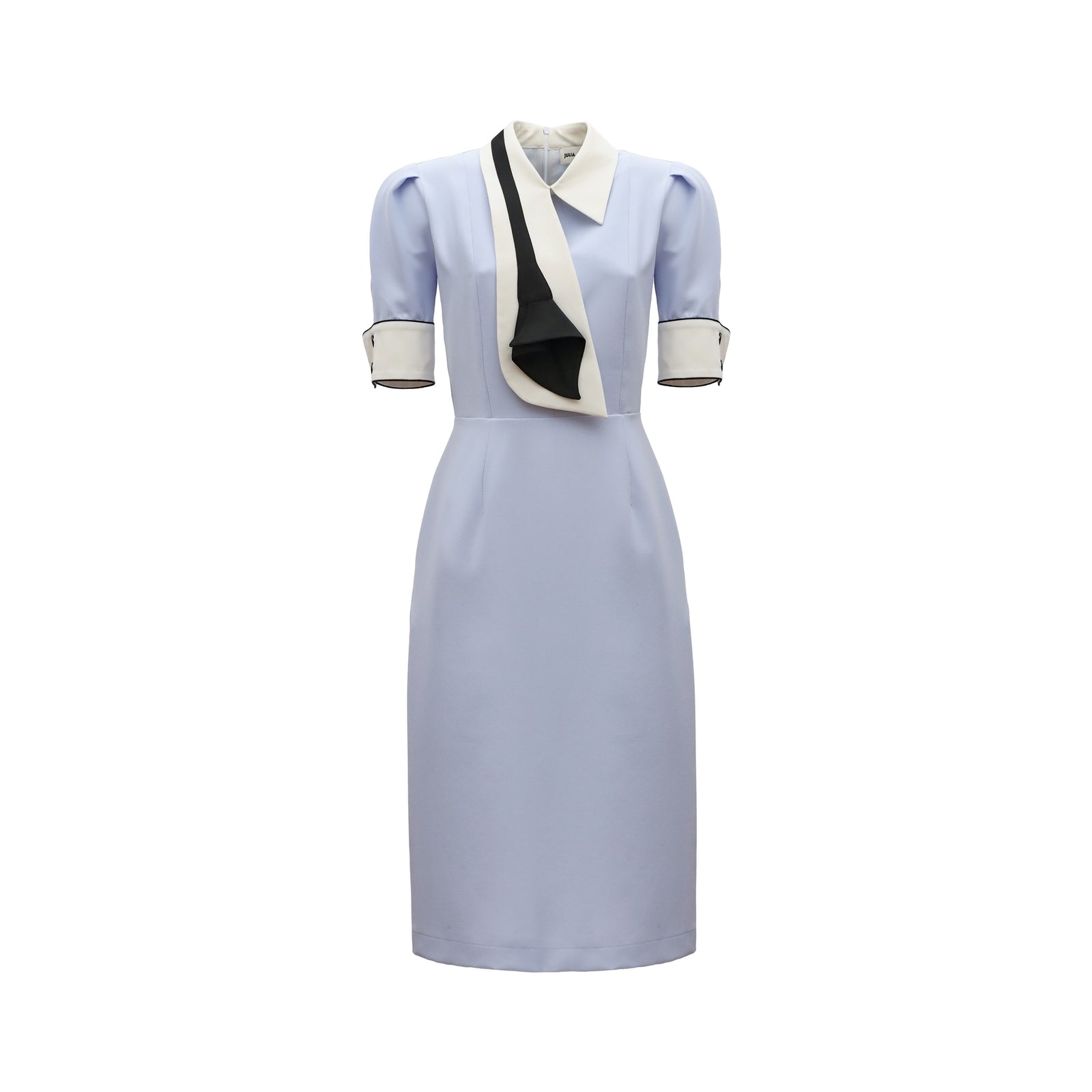 Formal Fitted Dress With White Collar - Office To Evening Style | Light Blue