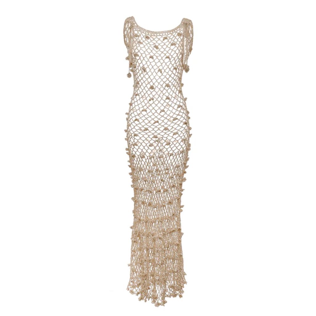 ANDREEVA - Malva Metallic Handmade Crochet Maxi Dress , buy at DOORS NYC
