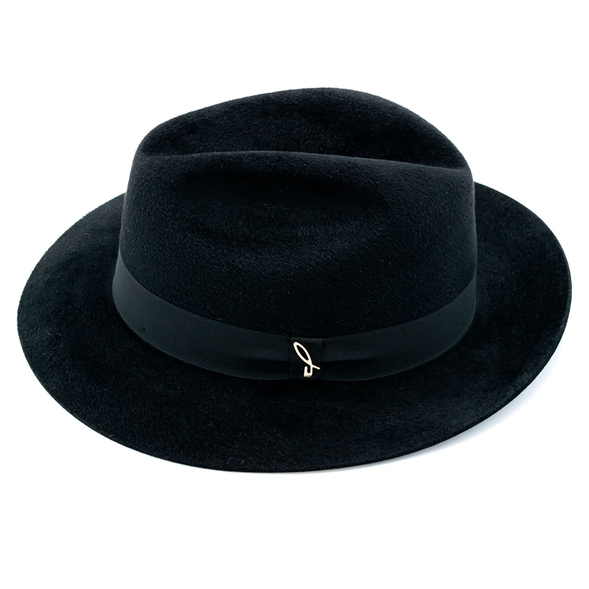 NYC Velour hat DORIA 1905 - Black Large Brim Fedora Hat in Smooth Felt  main image 4