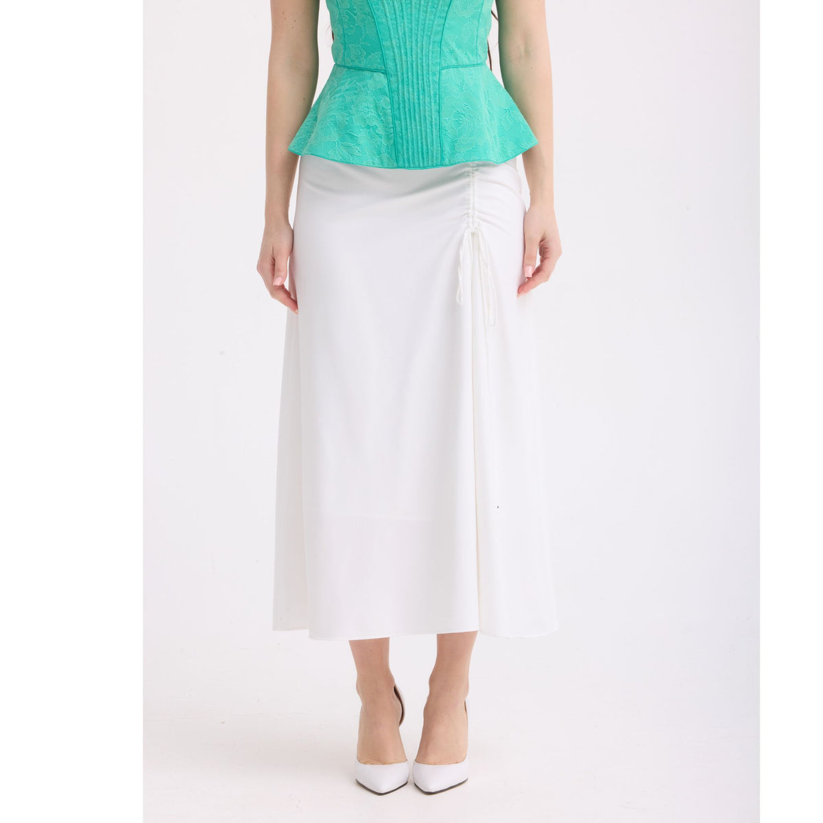 Ivory Ruched Wrap Skirt