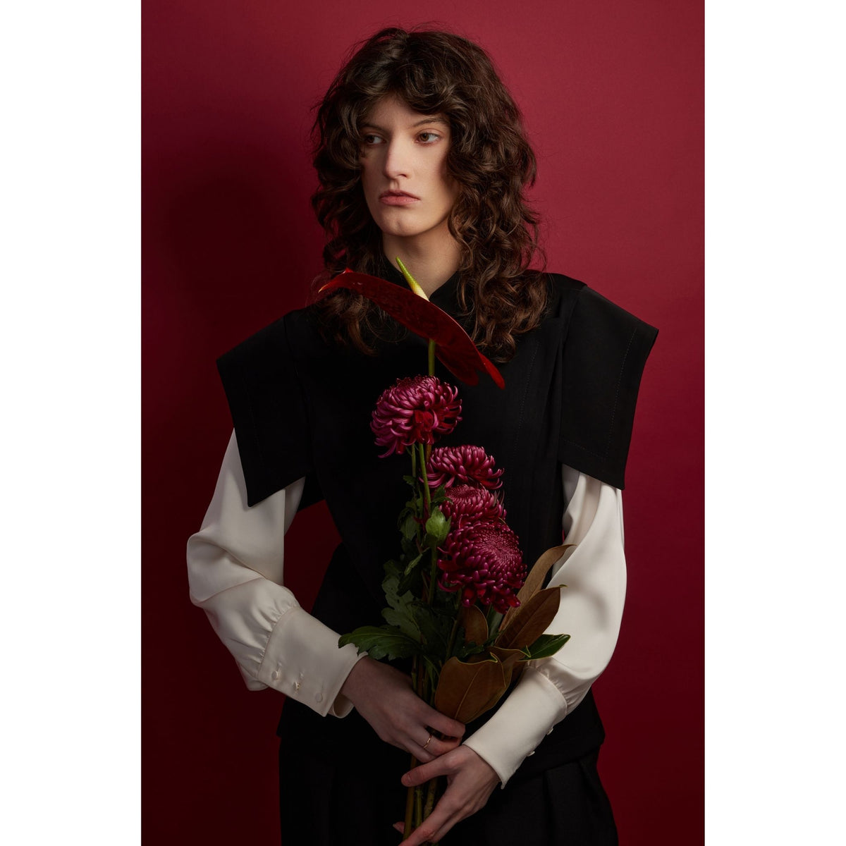 Tailored Blazer-Style Blouse With Satin Sleeves | Black &amp; Ivory