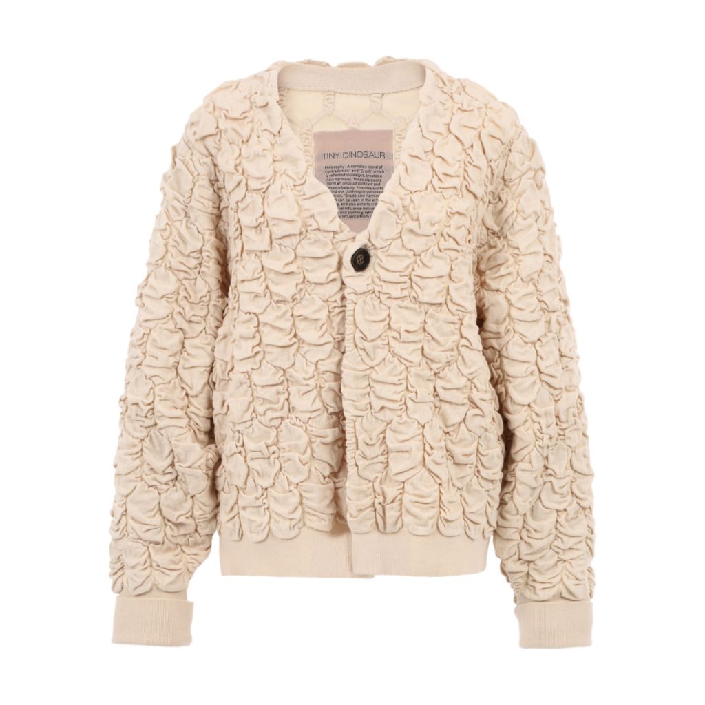 TINY DINOSAUR - Shrink Knit Cardigan | Beige buy at DOORS NYC