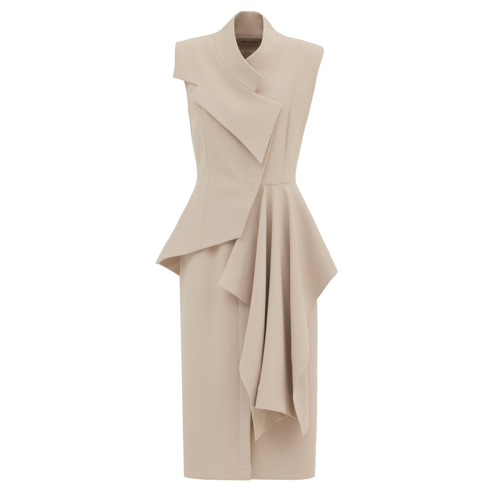 Architectural Draped Midi Dress - Beige