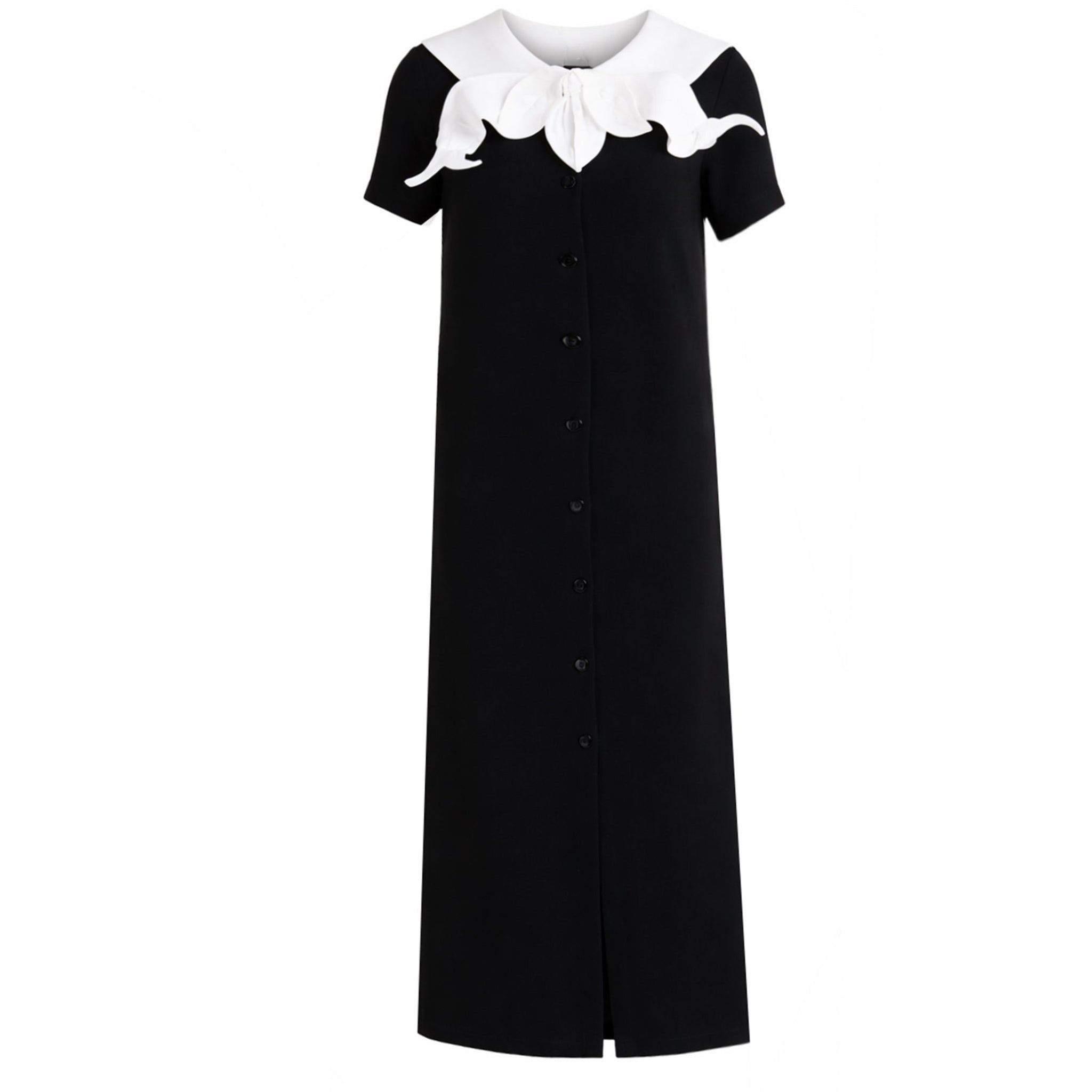 JULIA ALLERT - Straight Midi Shirt Dress With Adjustable Collar – Black