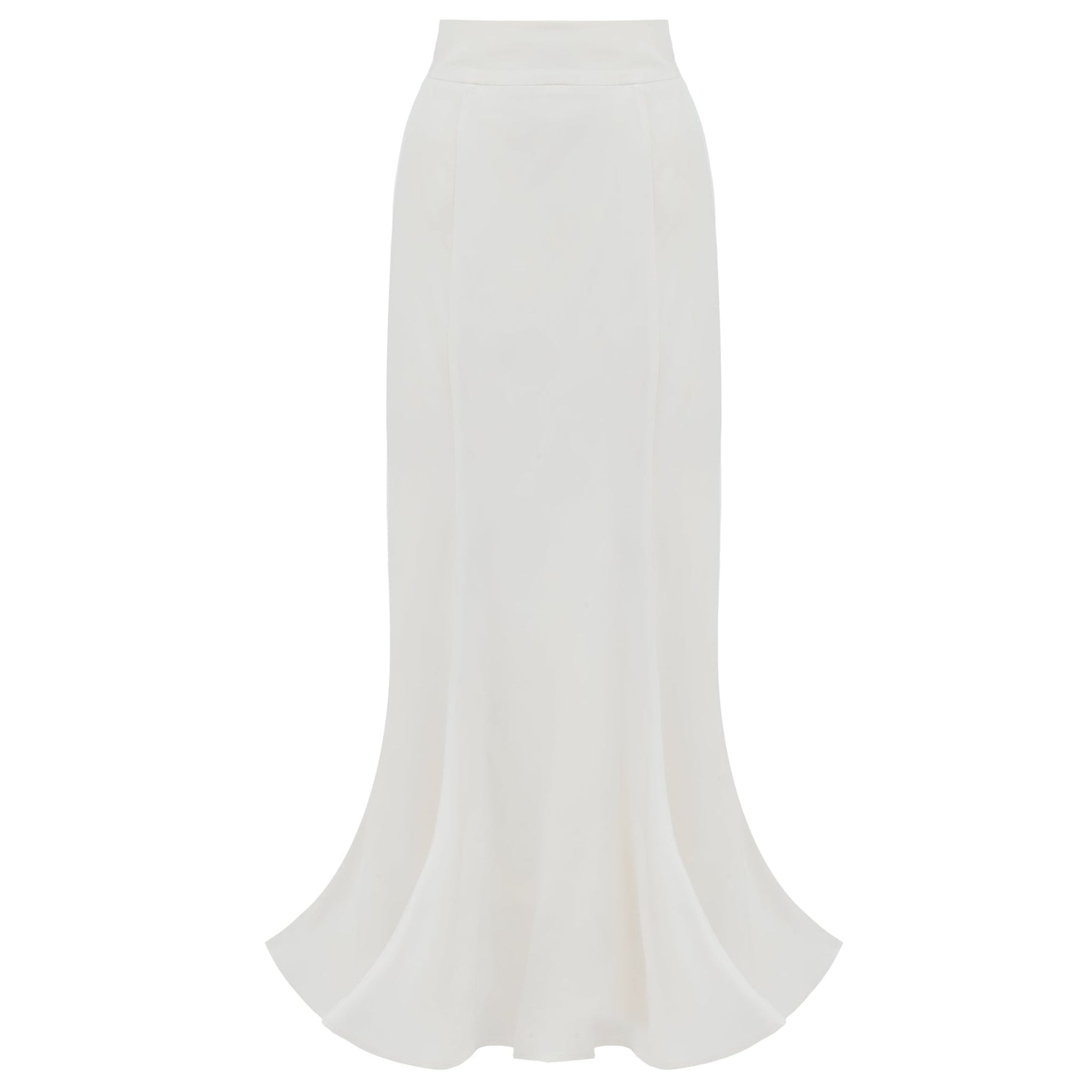 The High Waist Double-Sided Satin Maxi Skirt in Ivory by JULIA ALLERT features a flowing silhouette with a slight hem flare. Its smooth, lightweight satin makes it perfect for elegant eveningwear.