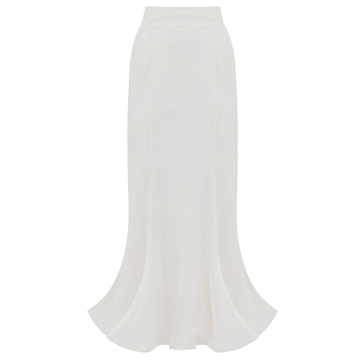 The High Waist Double-Sided Satin Maxi Skirt in Ivory by JULIA ALLERT features a flowing silhouette with a slight hem flare. Its smooth, lightweight satin makes it perfect for elegant eveningwear.