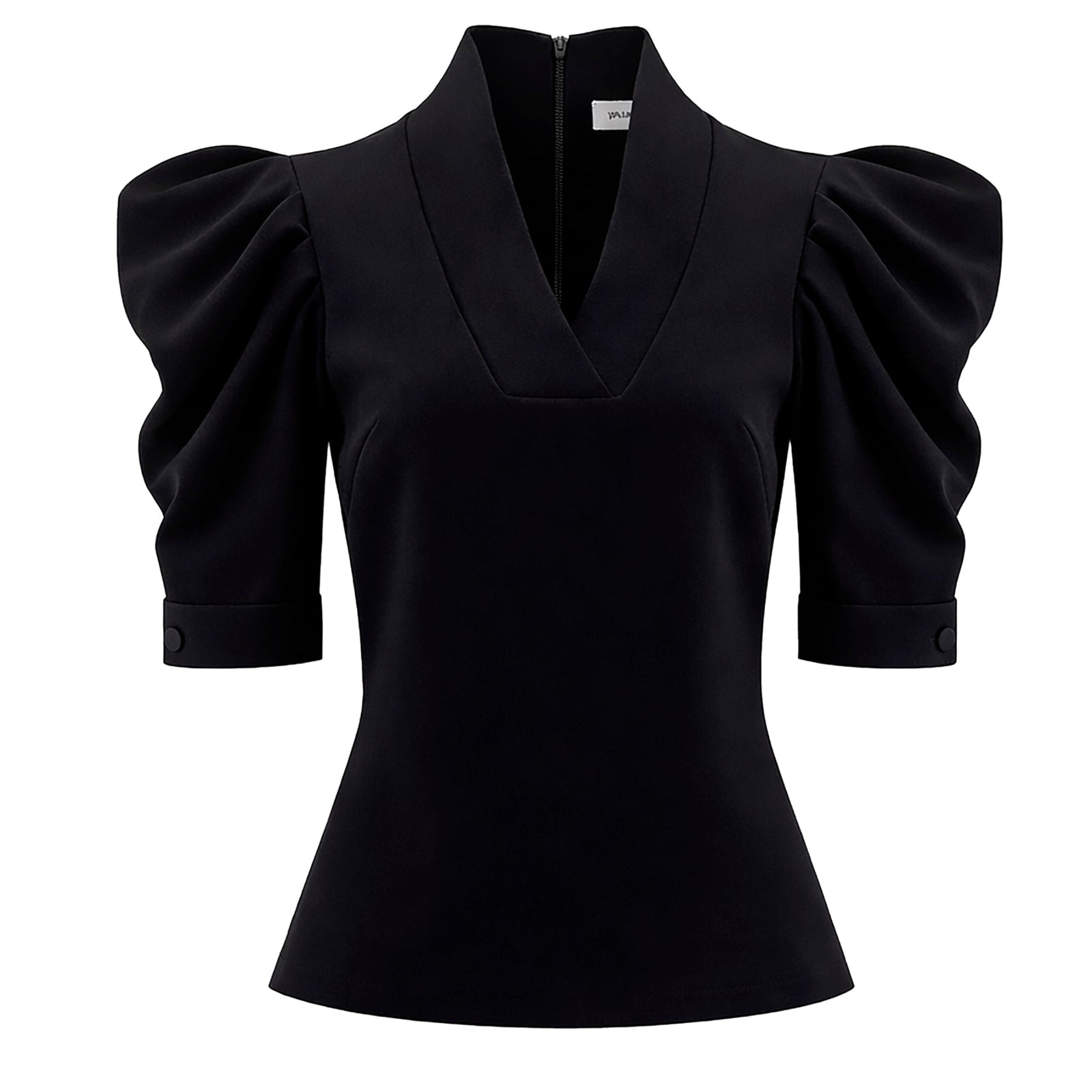 V-Neck Puff Sleeve Top - Black