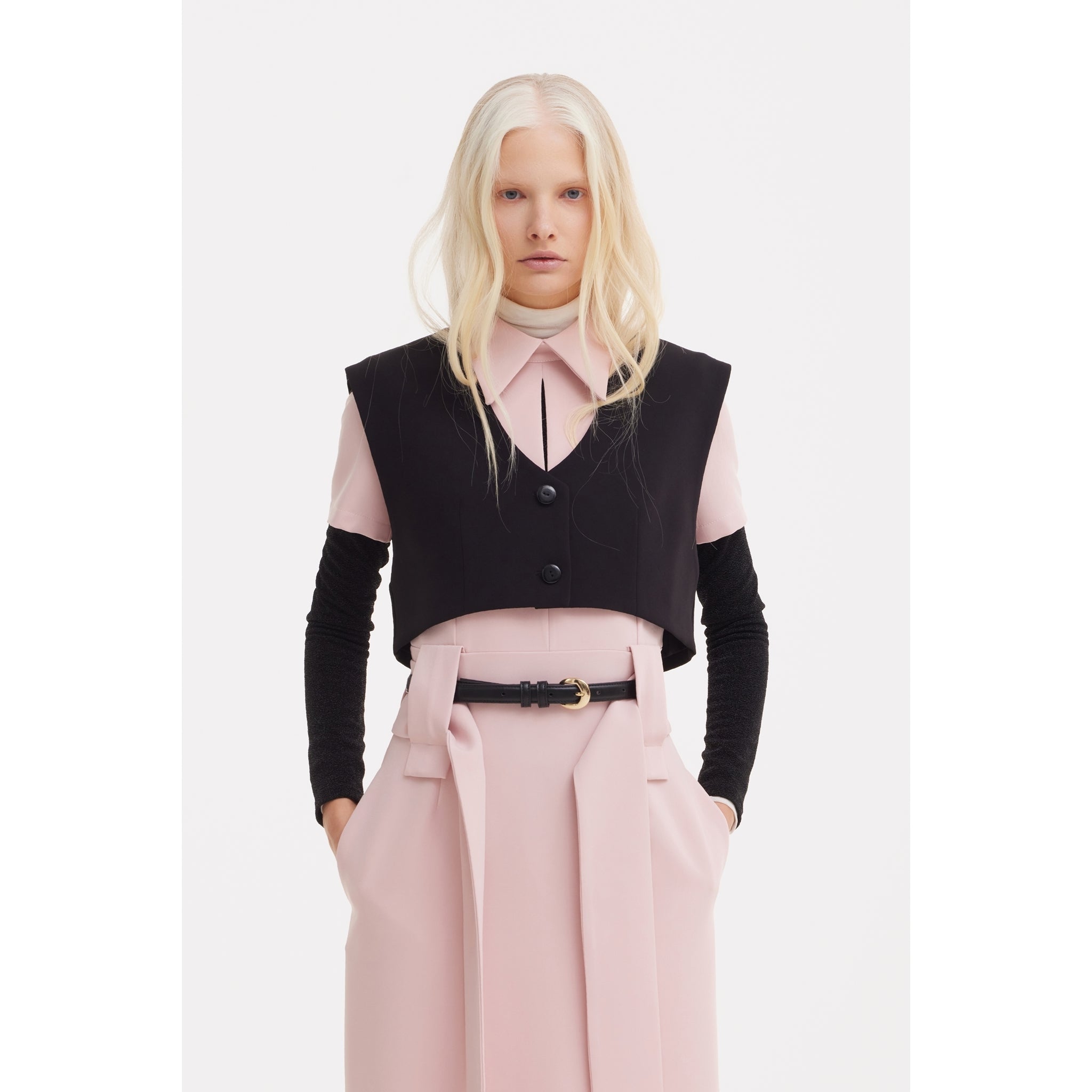Short Sleeve Midi Dress With Belt - Blush Pink