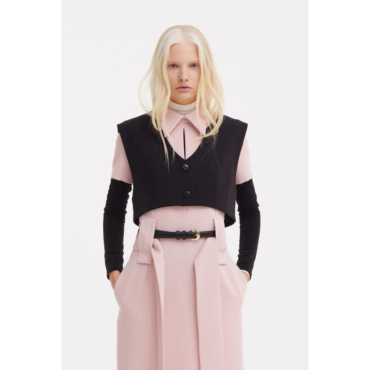 Short Sleeve Midi Dress With Belt - Blush Pink