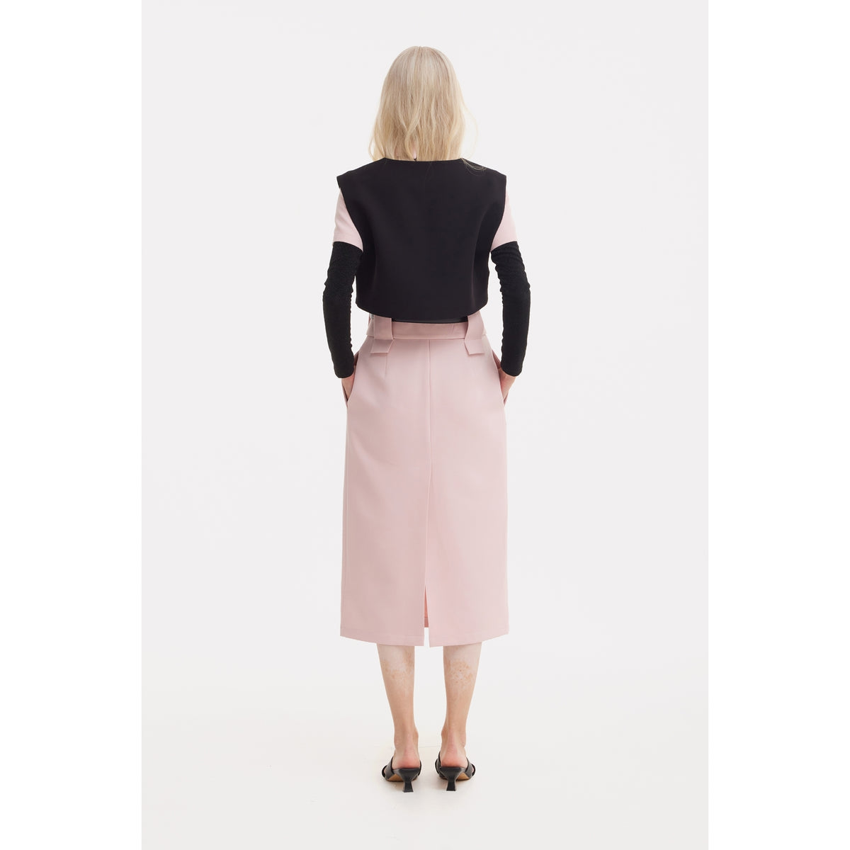 Short Sleeve Midi Dress With Belt - Blush Pink