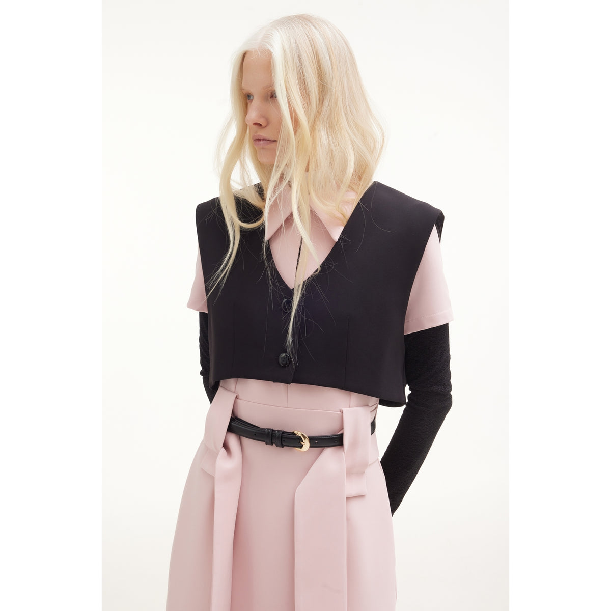Short Sleeve Midi Dress With Belt - Blush Pink