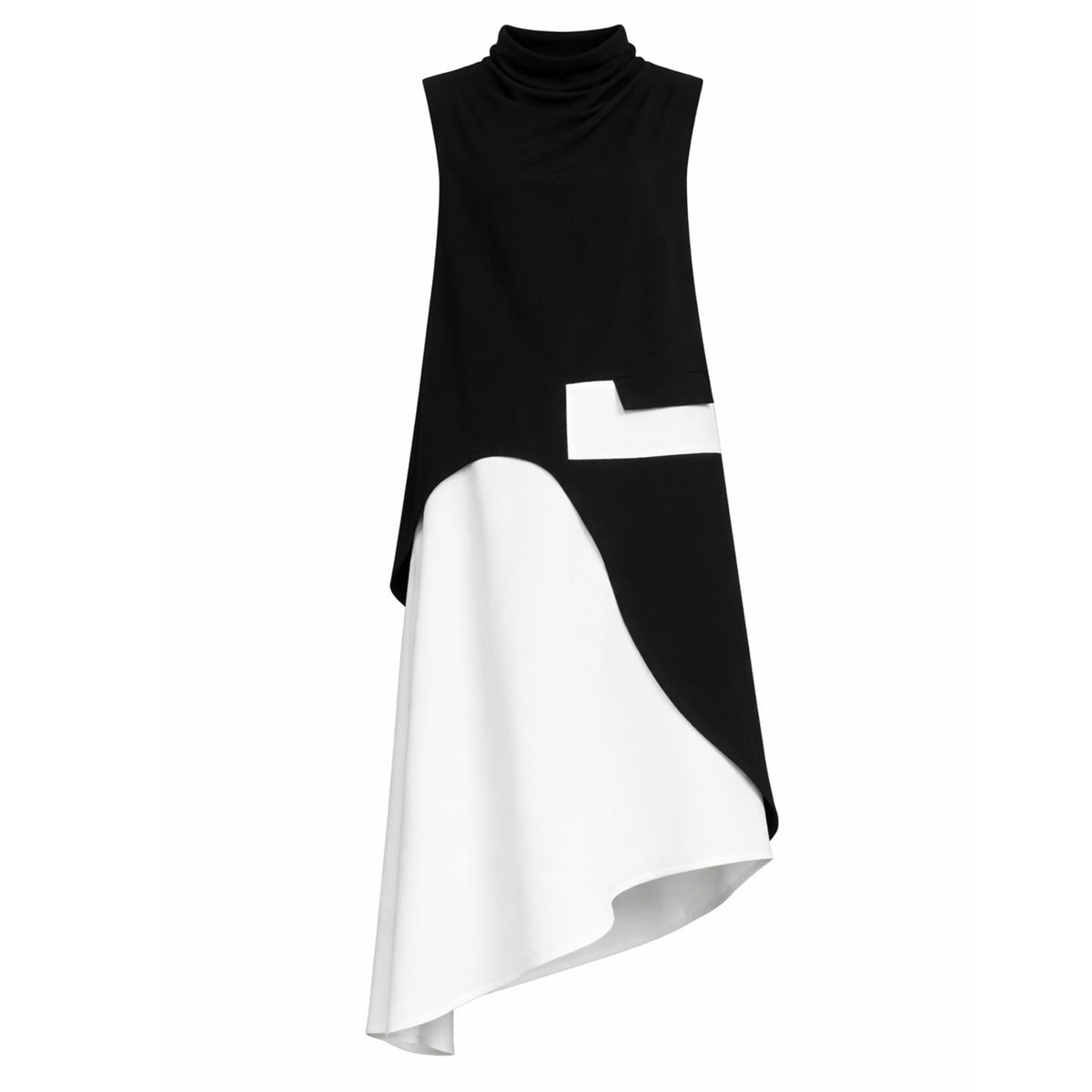 Sleeveless Asymmetric Midi Dress – Black & White