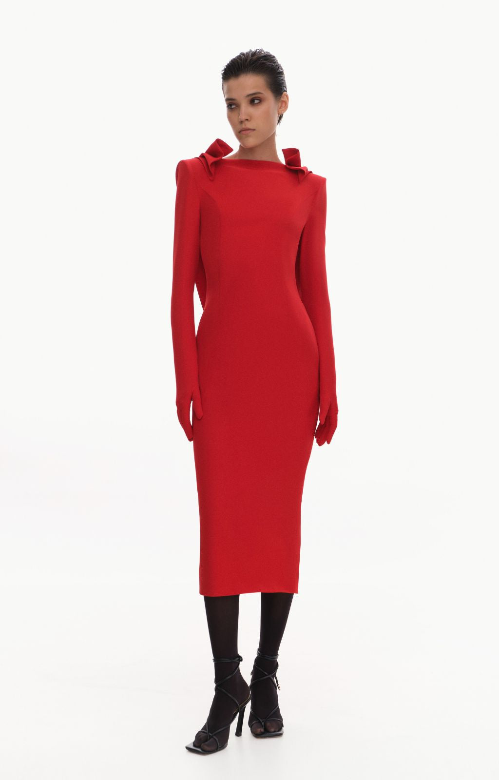 KRIS MARAN - Collared Dress WIth Gloves | Red buy at DOORS NYC