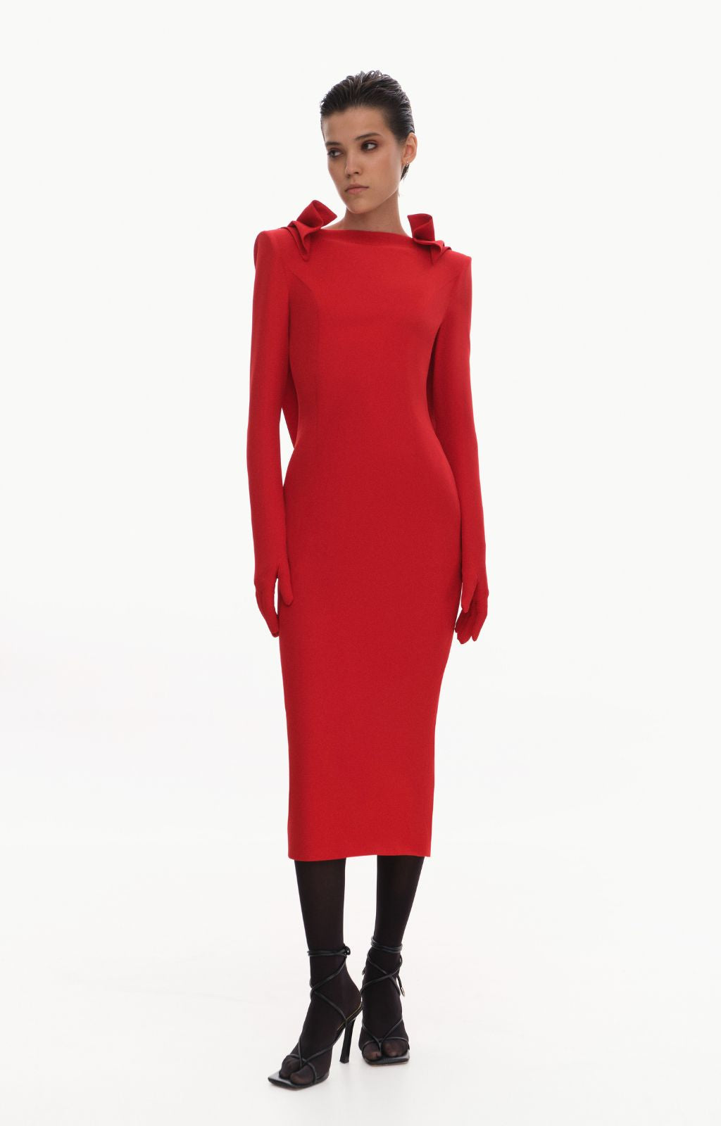 collared red dress Women's Rossa A-line Collared Neck Cotton Polyester Midi Dress S/M/L Red MEAN BLVD S / Red