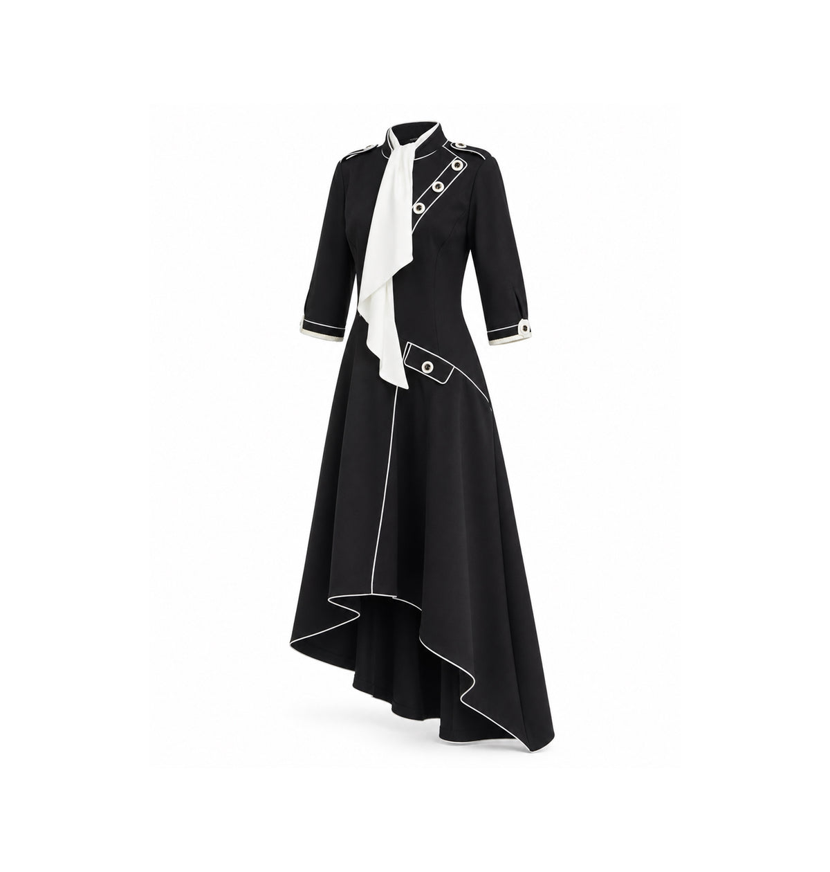 JULIA ALLERT black tie-front dress with contrast piping, front view, buy at DOORS NYC