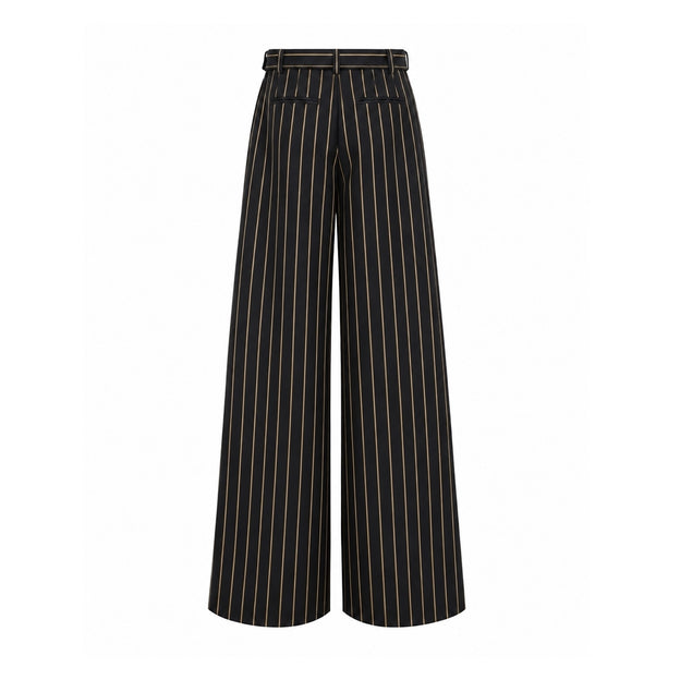 High-Waisted Wide-Leg Pinstripe Palazzo Trousers | Black