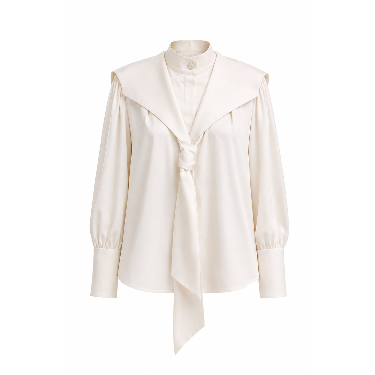 Satin Sailor Collar Tie Front Blouse | Ivory
