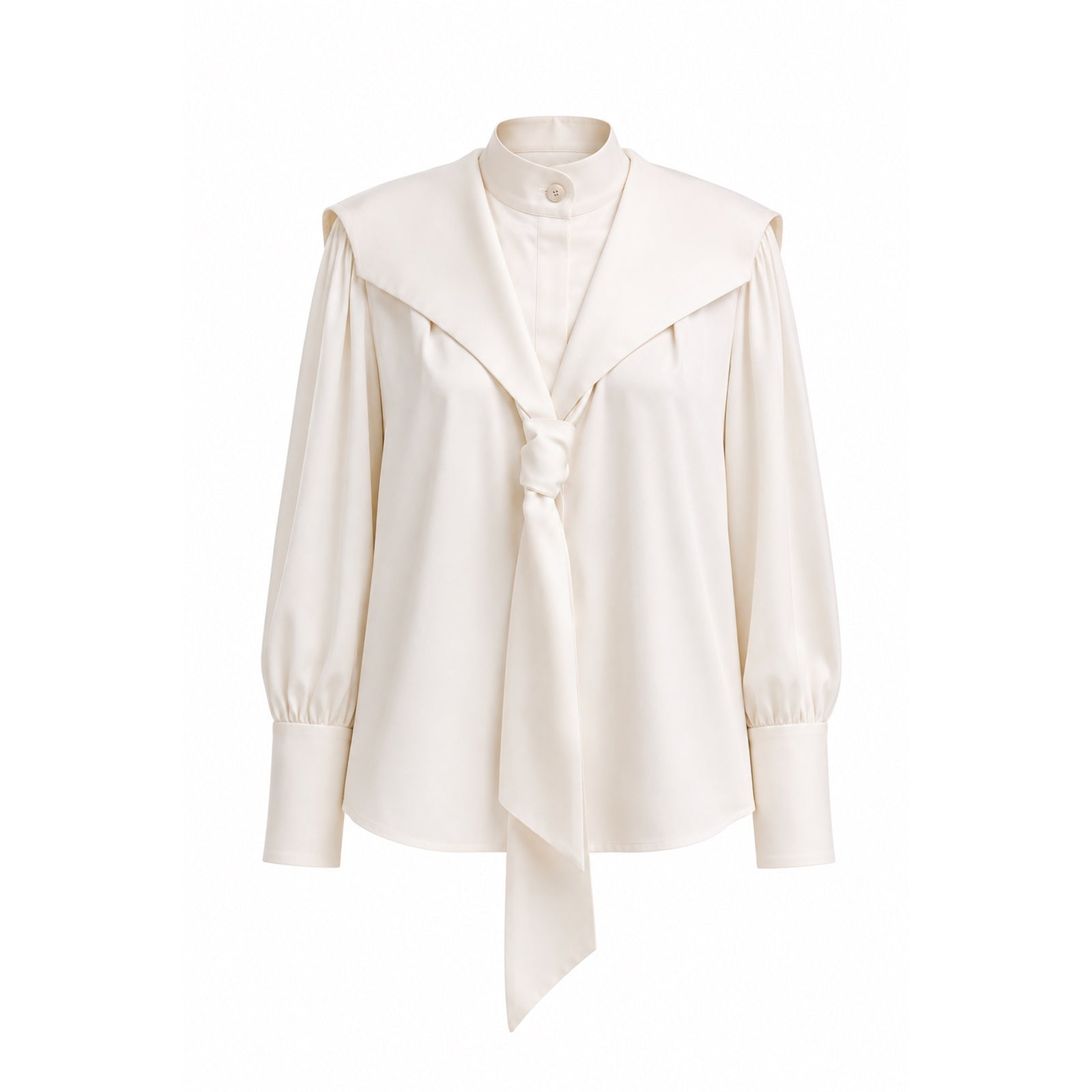 Satin Sailor Collar Tie Front Blouse | Ivory