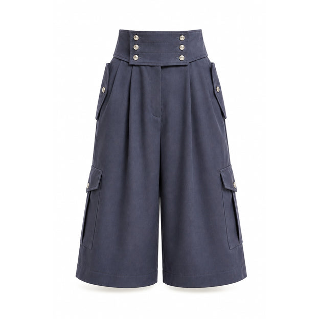 High-Waisted Utility Bermuda Shorts | Grey Blue
