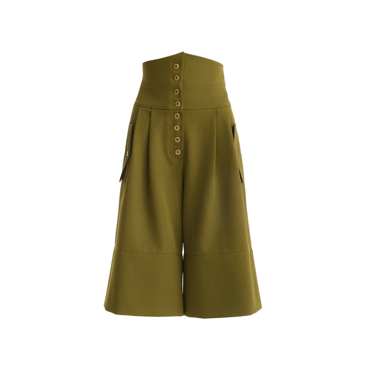 JULIA ALLERT olive green high-waisted cargo culotte shorts, women's designer shorts, buy at DOORS NYC