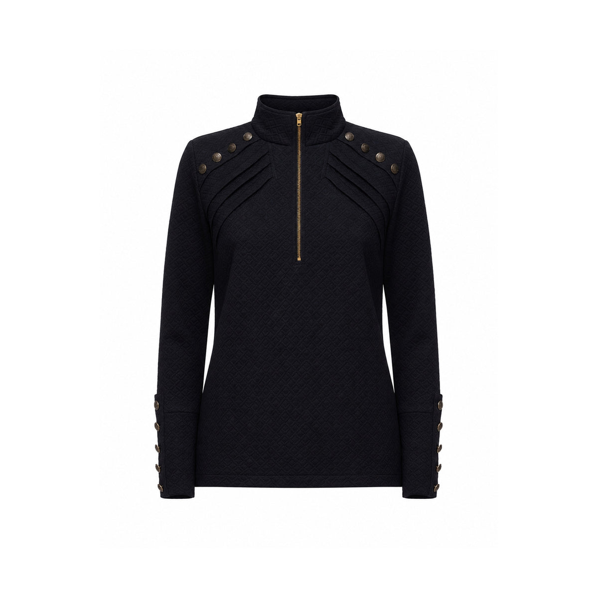 JULIA ALLERT black textured knit long sleeve zip-up top, women's designer top, buy at DOORS NYC