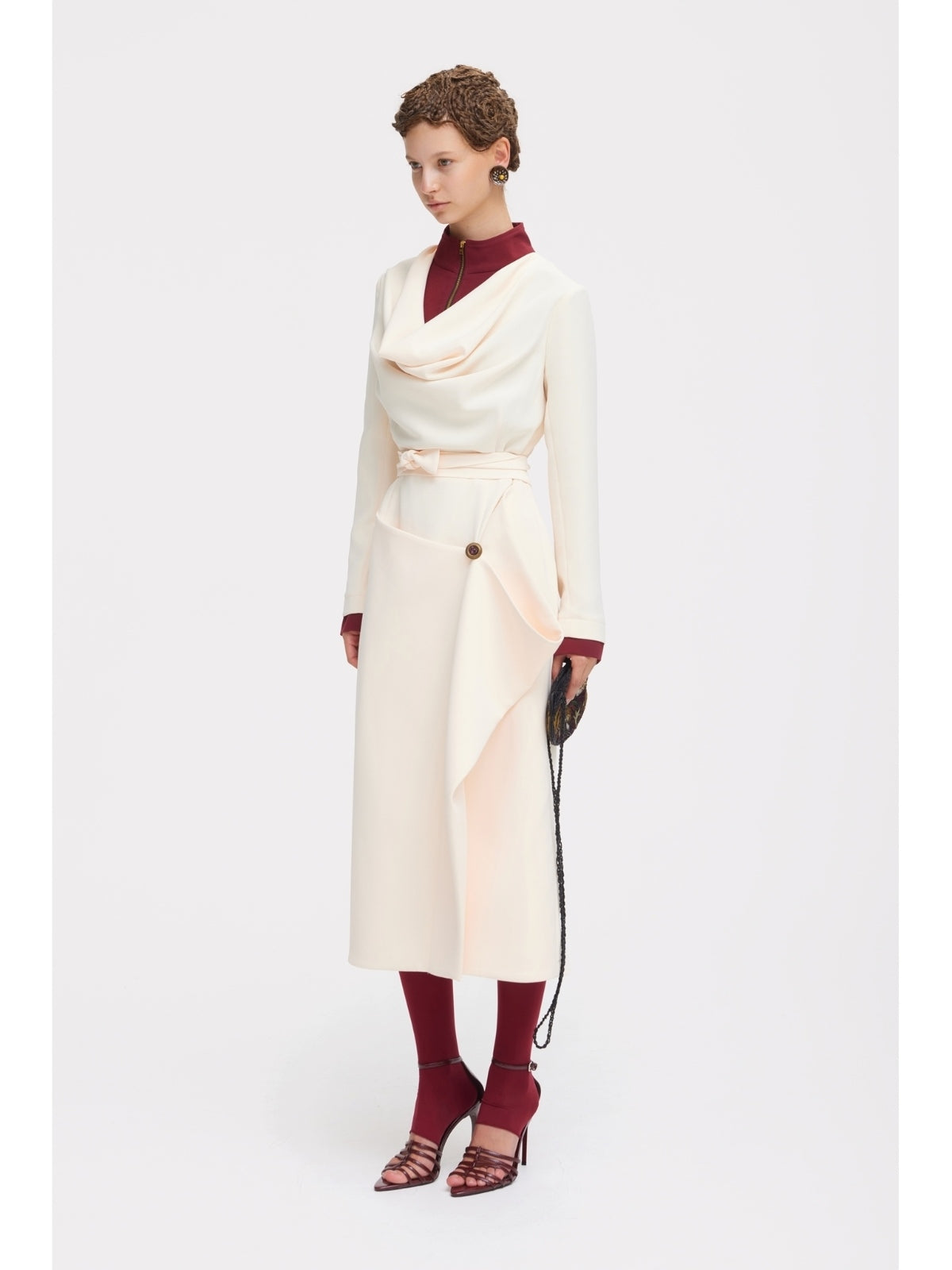 JULIA ALLERT ivory two-tone midi dress, full-length model shot, buy at DOORS NYC