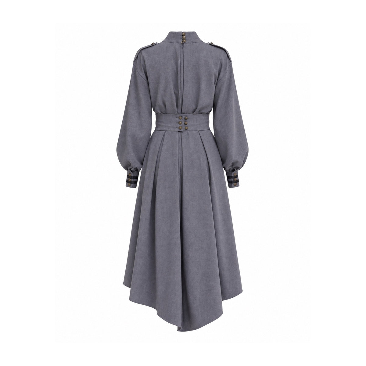 JULIA ALLERT grey belted A-line midi dress with double collar, product detail, buy at DOORS NYC